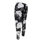 Black White Rose Floral Pattern Print Men's Compression Pants