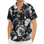 Black White Rose Floral Pattern Print Men's Deep V-Neck Shirt