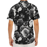 Black White Rose Floral Pattern Print Men's Deep V-Neck Shirt