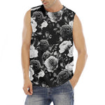 Black White Rose Floral Pattern Print Men's Fitness Tank Top