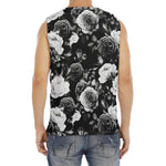 Black White Rose Floral Pattern Print Men's Fitness Tank Top