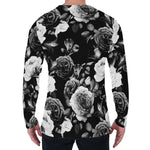 Black White Rose Floral Pattern Print Men's Long Sleeve T-Shirt