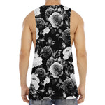 Black White Rose Floral Pattern Print Men's Muscle Tank Top