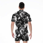 Black White Rose Floral Pattern Print Men's Rompers