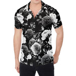 Black White Rose Floral Pattern Print Men's Shirt