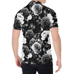 Black White Rose Floral Pattern Print Men's Shirt