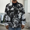 Black White Rose Floral Pattern Print Men's Shirt Jacket