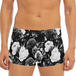 Black White Rose Floral Pattern Print Men's Short Boxer Briefs