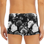 Black White Rose Floral Pattern Print Men's Short Boxer Briefs