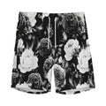 Black White Rose Floral Pattern Print Men's Athletic Shorts