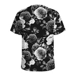 Black White Rose Floral Pattern Print Men's Sports T-Shirt
