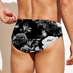 Black White Rose Floral Pattern Print Men's Swim Briefs