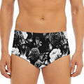 Black White Rose Floral Pattern Print Men's Triangle Swim Briefs