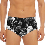 Black White Rose Floral Pattern Print Men's Triangle Swim Briefs