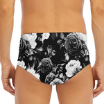 Black White Rose Floral Pattern Print Men's Triangle Swim Briefs