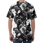 Black White Rose Floral Pattern Print Men's Velvet T-Shirt