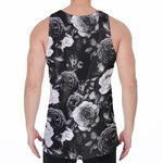 Black White Rose Floral Pattern Print Men's Velvet Tank Top