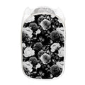 Black White Rose Floral Pattern Print Mesh Laundry Hamper