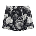 Black White Rose Floral Pattern Print Mesh Shorts