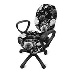 Black White Rose Floral Pattern Print Office Chair Cover