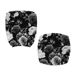 Black White Rose Floral Pattern Print Office Chair Cover