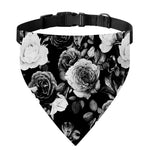 Black White Rose Floral Pattern Print Over The Collar Dog Bandana