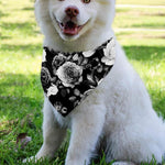 Black White Rose Floral Pattern Print Over The Collar Dog Bandana