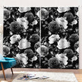 Black White Rose Floral Pattern Print Pencil Pleat Curtains