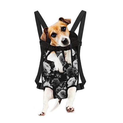 Black White Rose Floral Pattern Print Pet Carrier Backpack