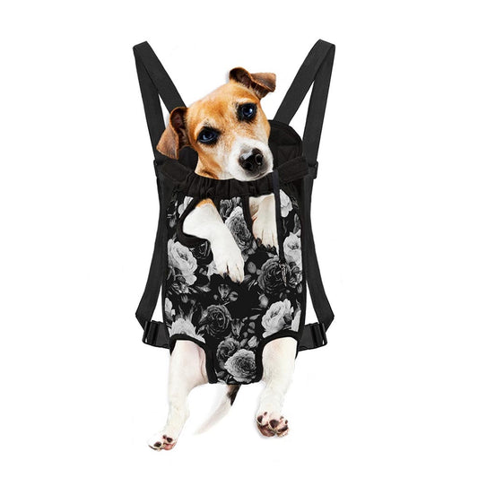 Black White Rose Floral Pattern Print Pet Carrier Backpack