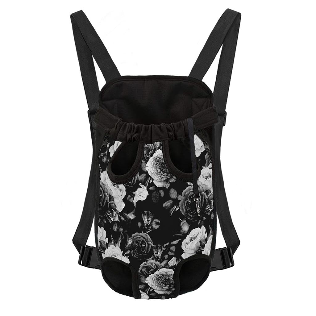 Black White Rose Floral Pattern Print Pet Carrier Backpack