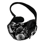 Black White Rose Floral Pattern Print Pet Sling Carrier