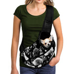 Black White Rose Floral Pattern Print Pet Sling Carrier