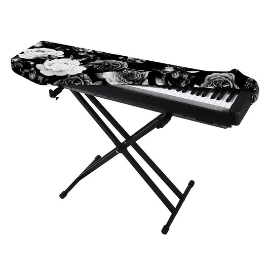 Black White Rose Floral Pattern Print Piano Keyboard Cover