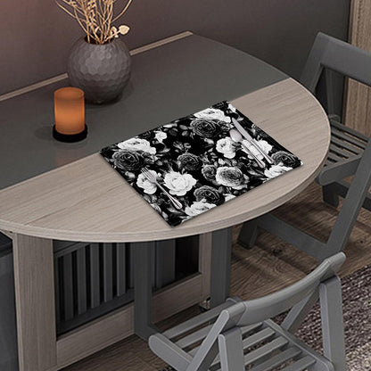 Black White Rose Floral Pattern Print Placemat