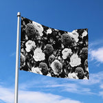 Black White Rose Floral Pattern Print Polyester Flag
