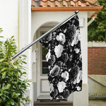 Black White Rose Floral Pattern Print Polyester Flag