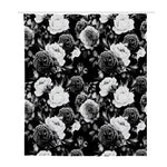 Black White Rose Floral Pattern Print Polyester Shower Curtain