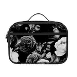 Black White Rose Floral Pattern Print Portable Lunch Bag