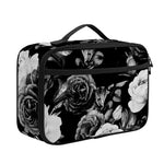 Black White Rose Floral Pattern Print Portable Lunch Bag