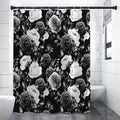Black White Rose Floral Pattern Print Premium Shower Curtain