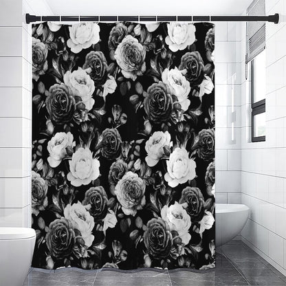 Black White Rose Floral Pattern Print Premium Shower Curtain