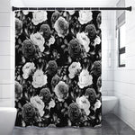 Black White Rose Floral Pattern Print Premium Shower Curtain