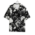 Black White Rose Floral Pattern Print Rayon Hawaiian Shirt