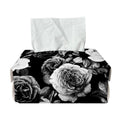 Black White Rose Floral Pattern Print Rectangle Tissue Box Cover