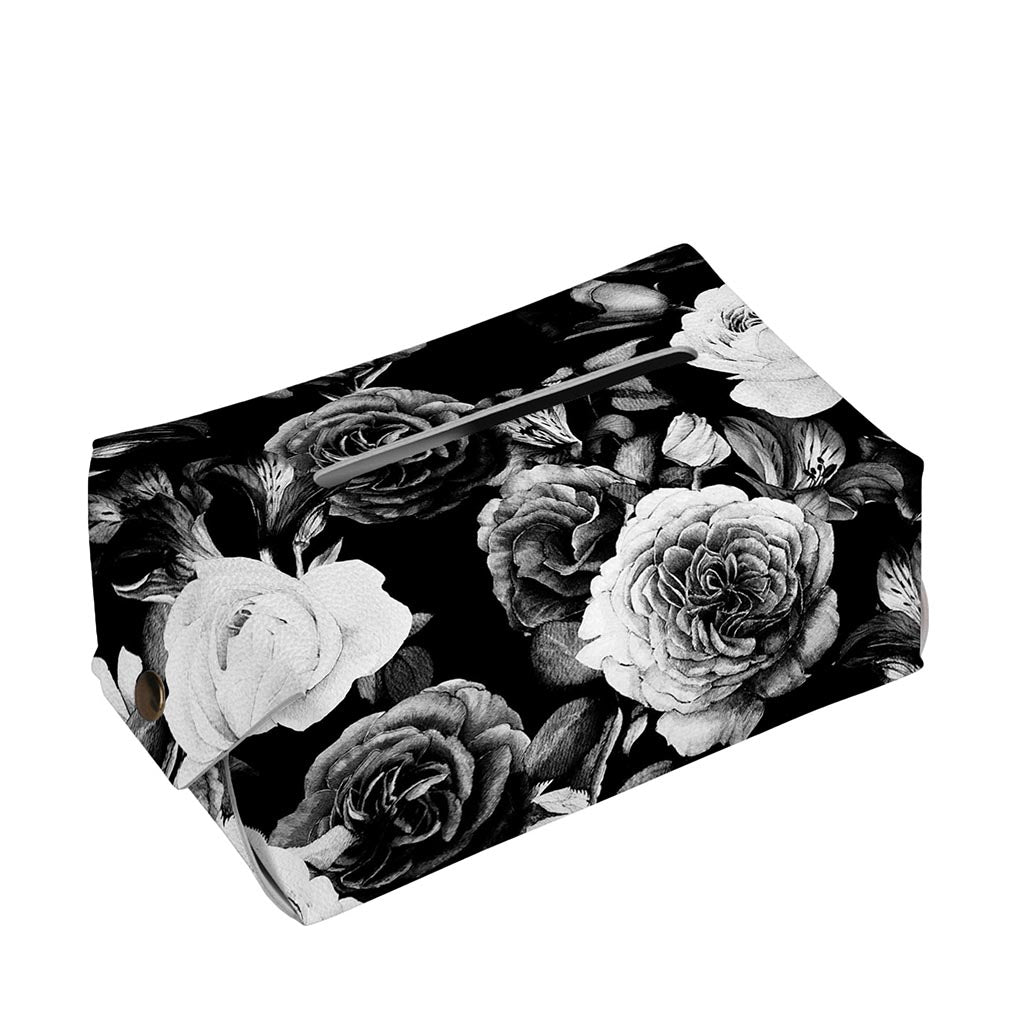 Black White Rose Floral Pattern Print Rectangle Tissue Box Cover
