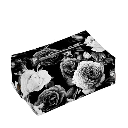 Black White Rose Floral Pattern Print Rectangle Tissue Box Cover