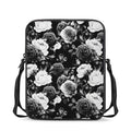 Black White Rose Floral Pattern Print Rectangular Crossbody Bag