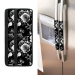 Black White Rose Floral Pattern Print Refrigerator Handle Covers