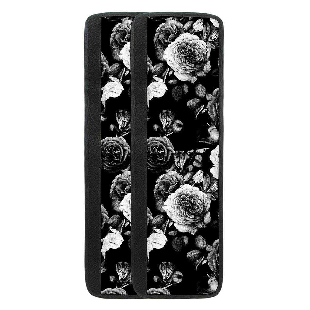 Black White Rose Floral Pattern Print Refrigerator Handle Covers